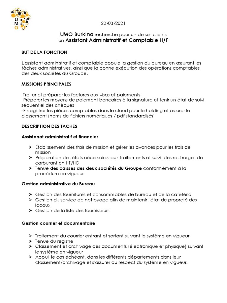 Assistant Administratif et Comptable H/F | PDF | Informatique | Business