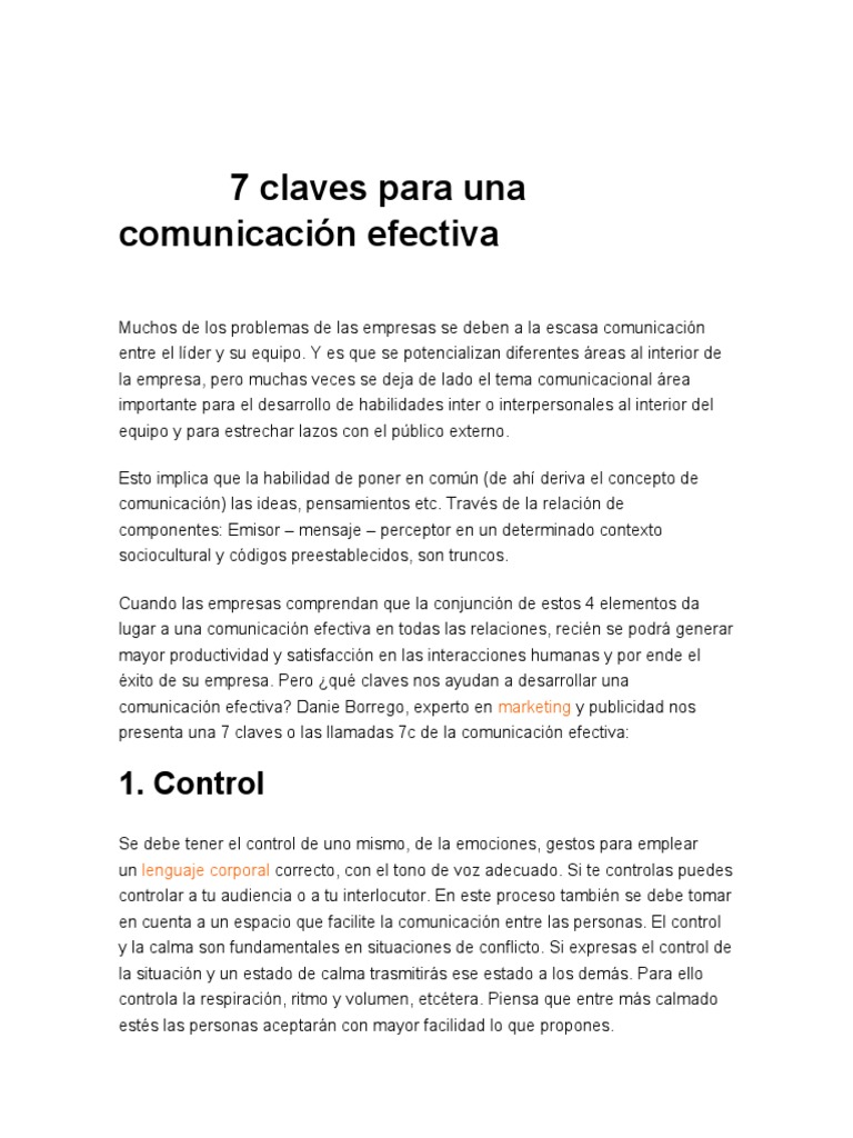 7 Claves para una Comunicación Efectiva | PDF | Comunicación | Las ...