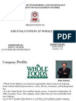 Job Evaluvation at Whole Foods: SDM College of Engineering and Technology Department of Management Studies