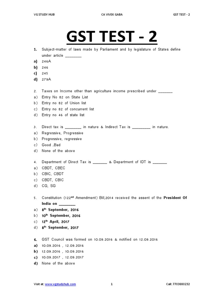 GST Test Questions and Answers | PDF