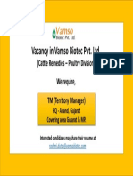Vacancy in Vamso Biotec Pvt. LTD.: (Cattle Remedies - Poultry Division) We Require, TM (Territory Manager)