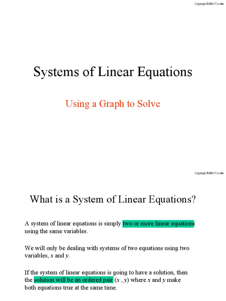 Graphing Linear Equations Solving Guide | PDF | System Of Linear ...