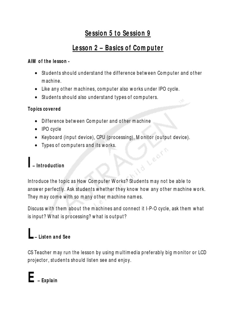 Lesson+2 Bascis+of+Computer | PDF | Input/Output | Computer Monitor