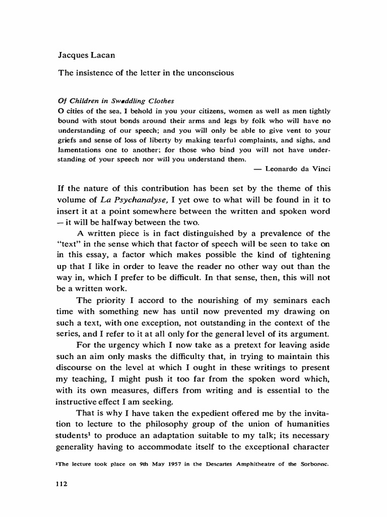 Lacan jacques insistence of the letter in the unconscious 1966 36