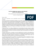 Parte de Guerra de La Batalla de Carabobo Escrito Por Simón Bolívar