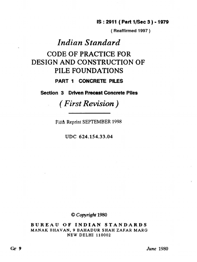 Indian Standard: Code of Practice For Design and Construction OF Pile ...
