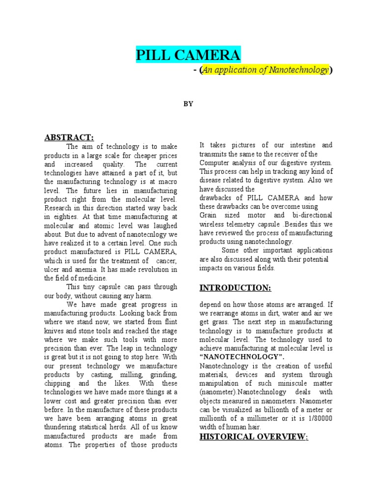 Pill Camera PDF Nanotechnology Telemetry