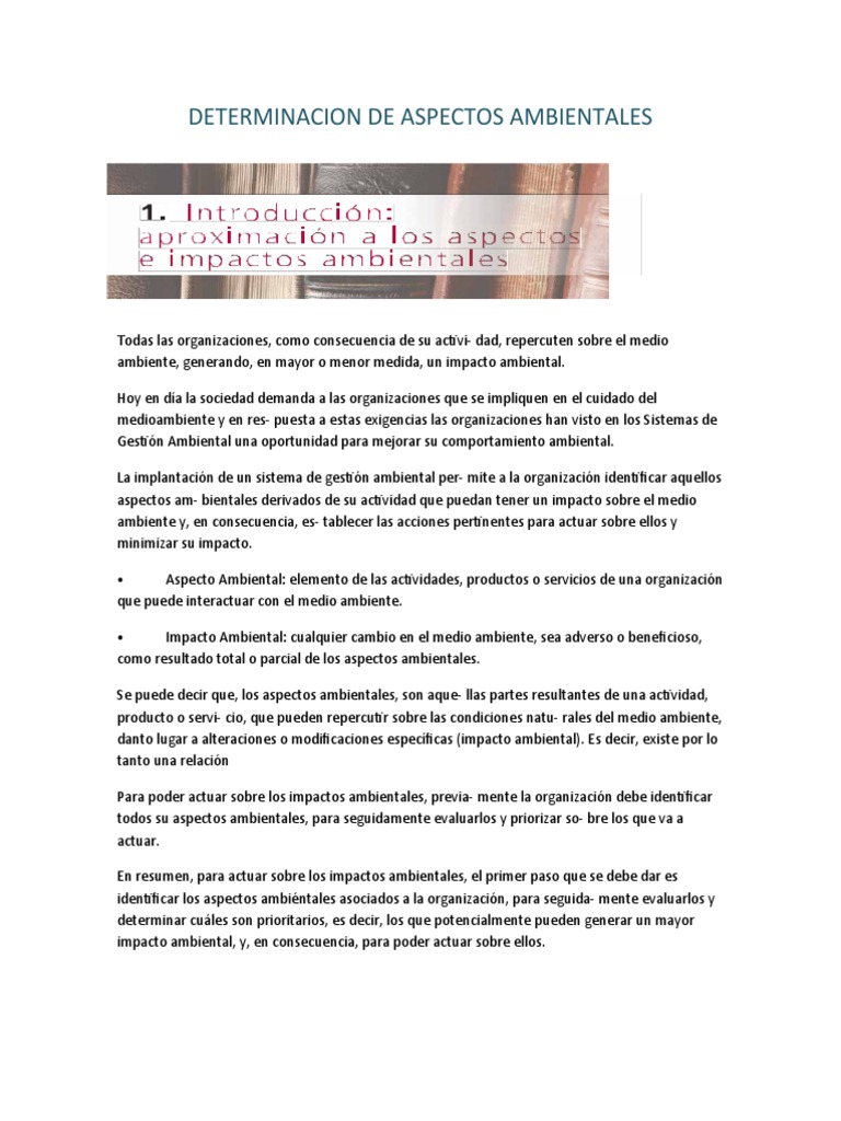 Determinacion de Aspectos Ambientales | PDF | Evaluación del ciclo de ...