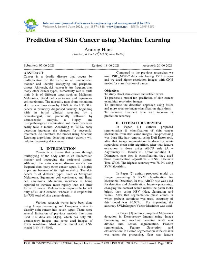 Skin Cancer Prediction with Machine Learning | PDF | Skin Cancer ...