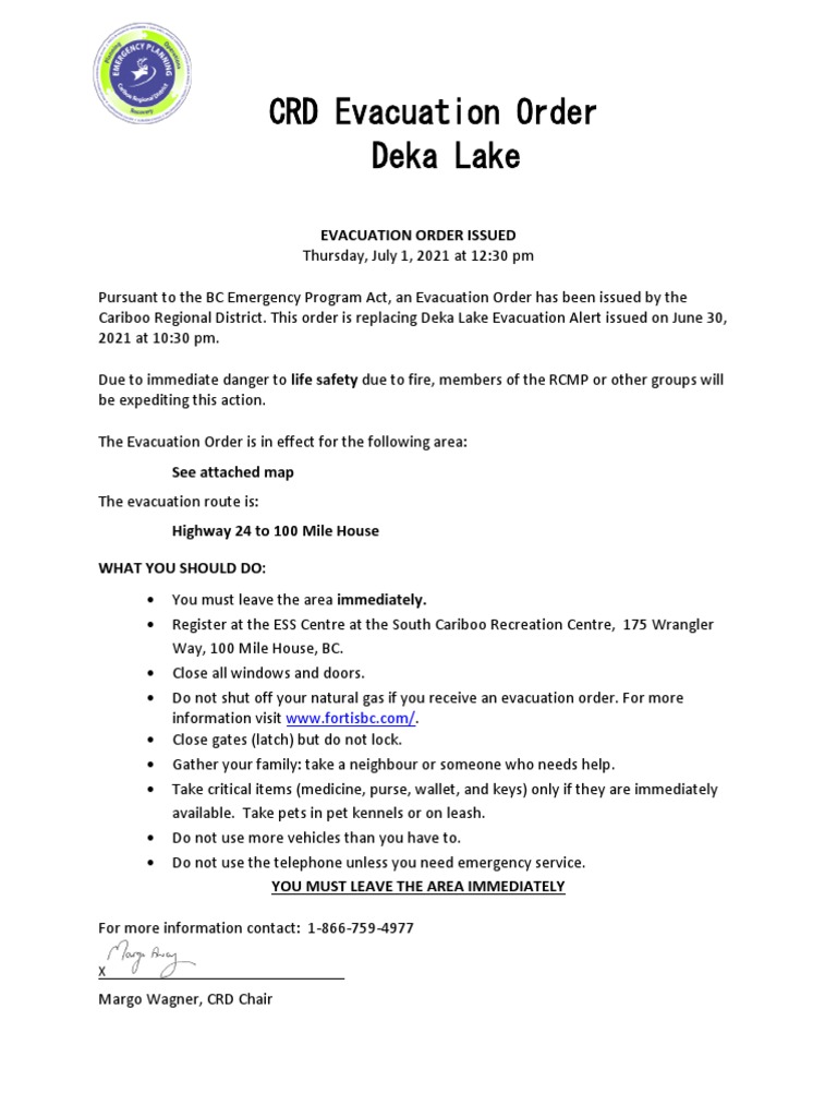 Deka Lake Evacuation Order - July 2021 | PDF | Computing And ...