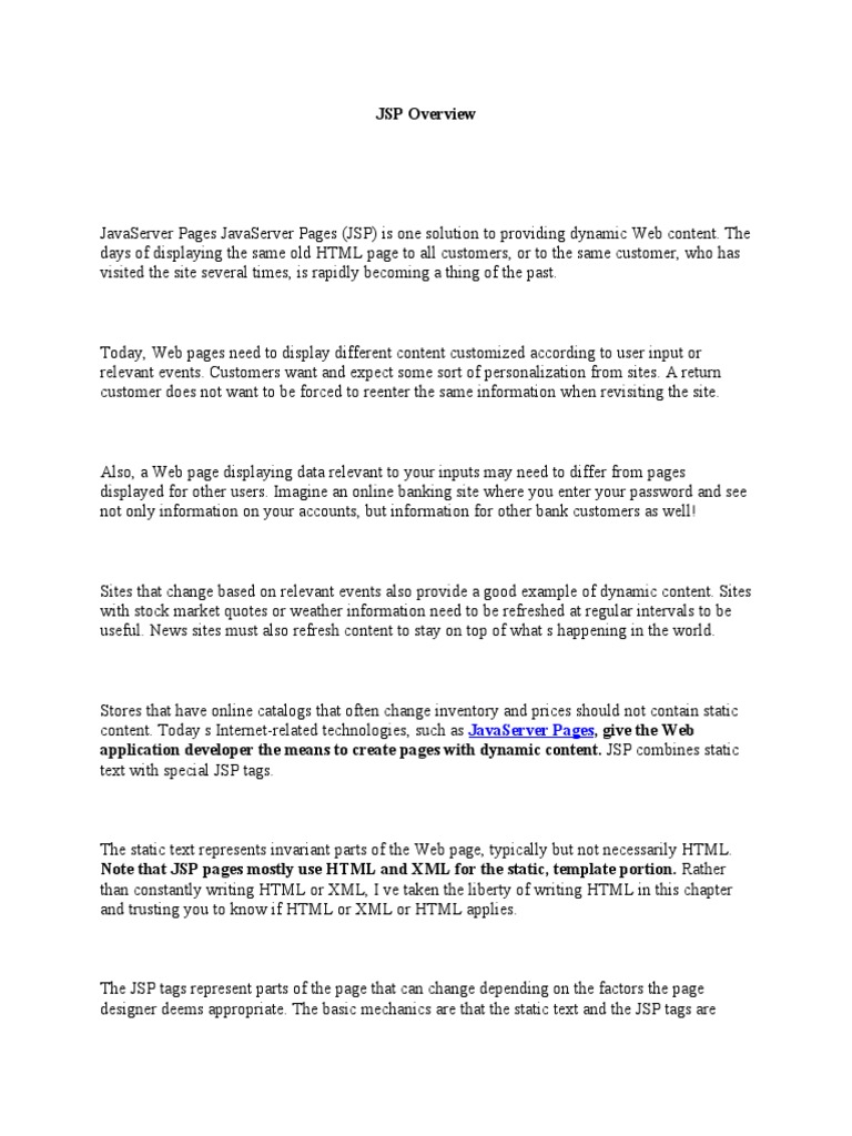 JSP Overview: Javaserver Pages | Download Free PDF | Html Element ...