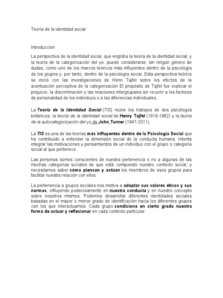 Teoría de La Identidad Social | PDF