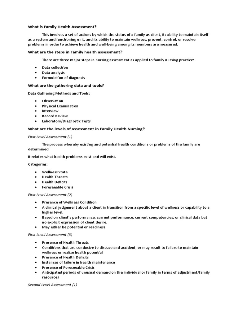 Family Health Assessment Overview | PDF | Medical Diagnosis | Medical ...