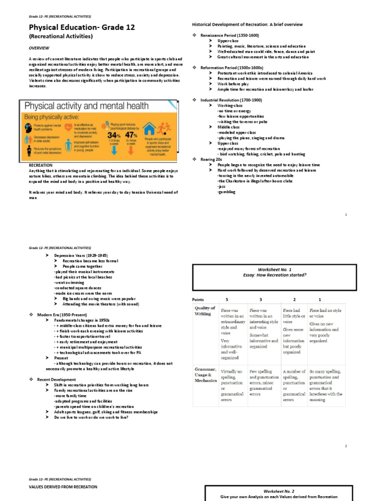 Benefits of Recreational Activities in PE | PDF | Recreation | Outdoor ...