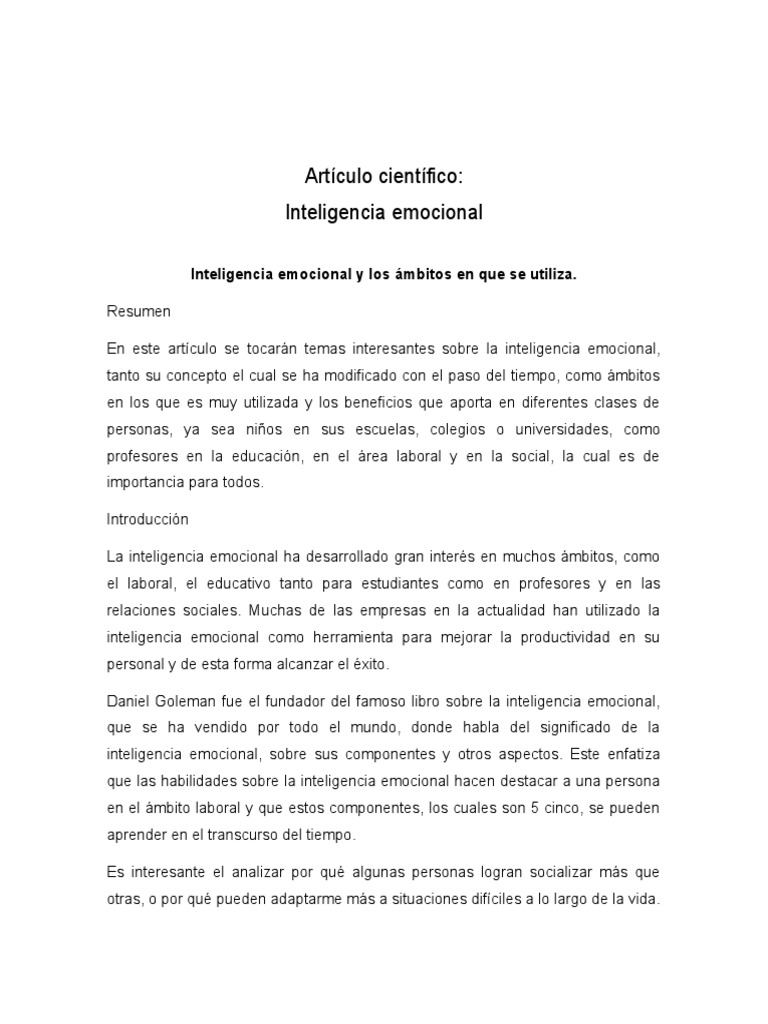 Articuo Inteligencia Emocional Pdf Inteligencia Emocional Inteligencia