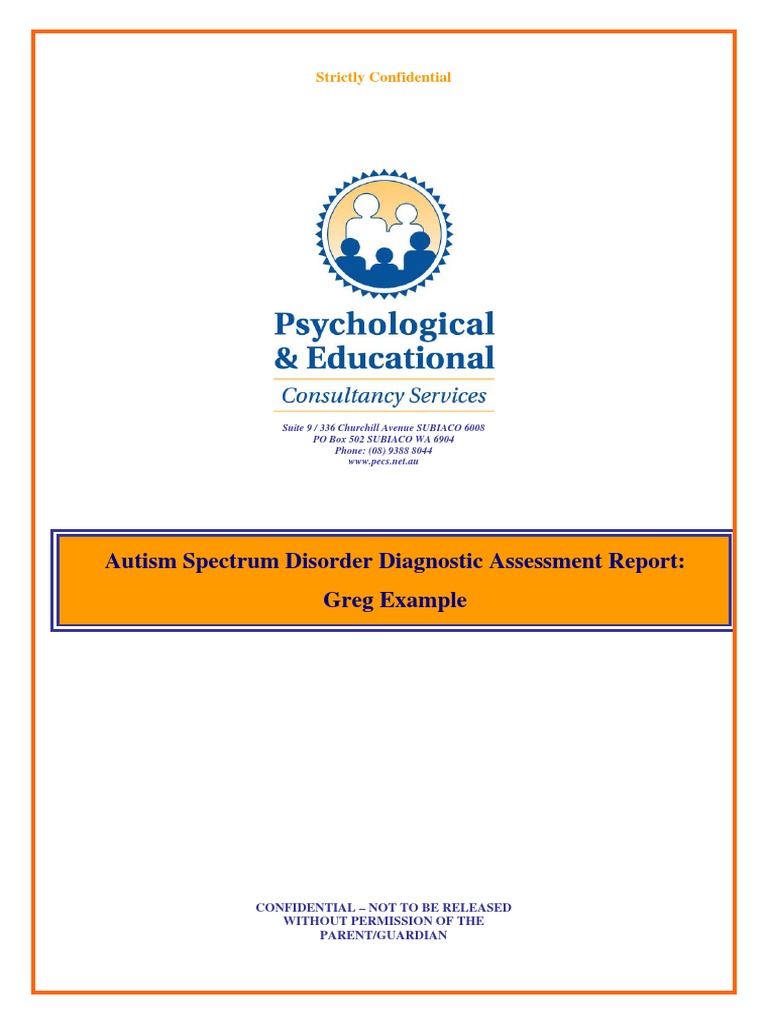 Autism Spectrum Disorder Diagnostic Assessment Report: Greg Example ...