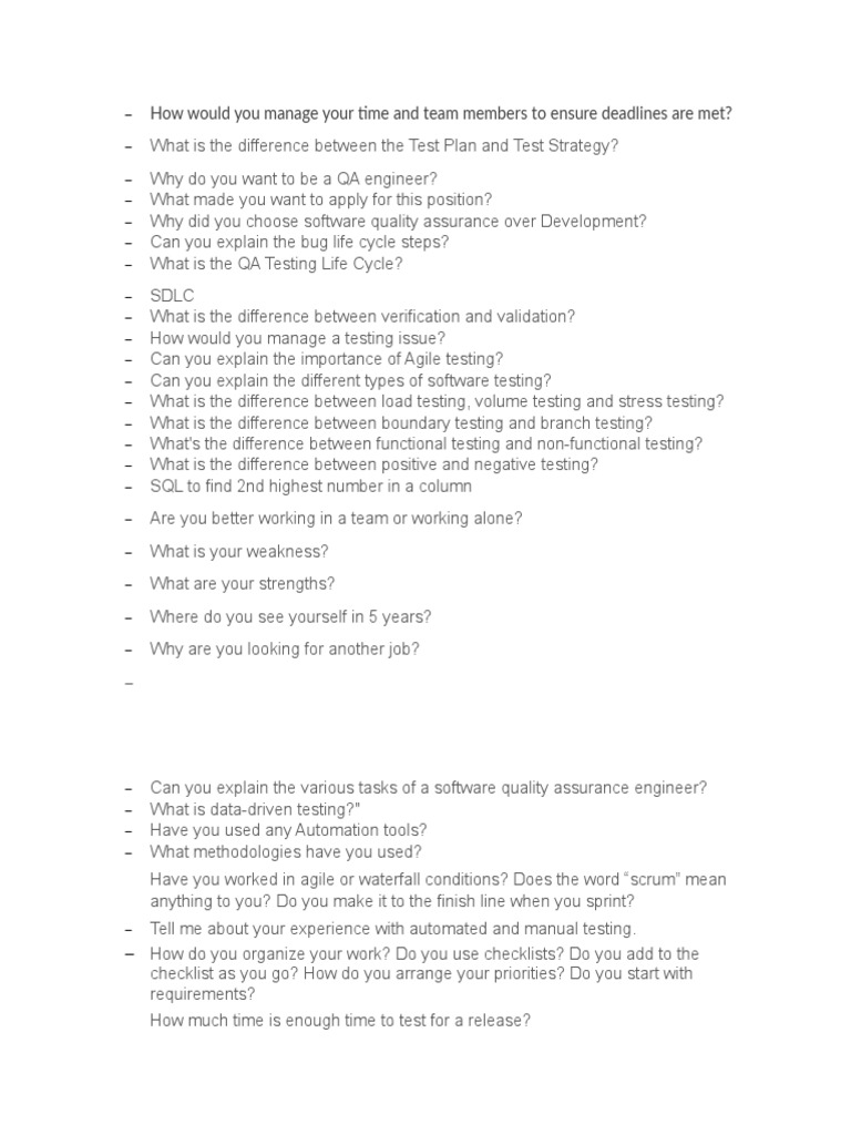QA Interview Questions PDF