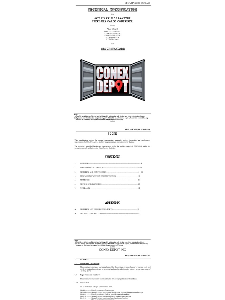 Technical Specification: 40' X 8' X 9'6