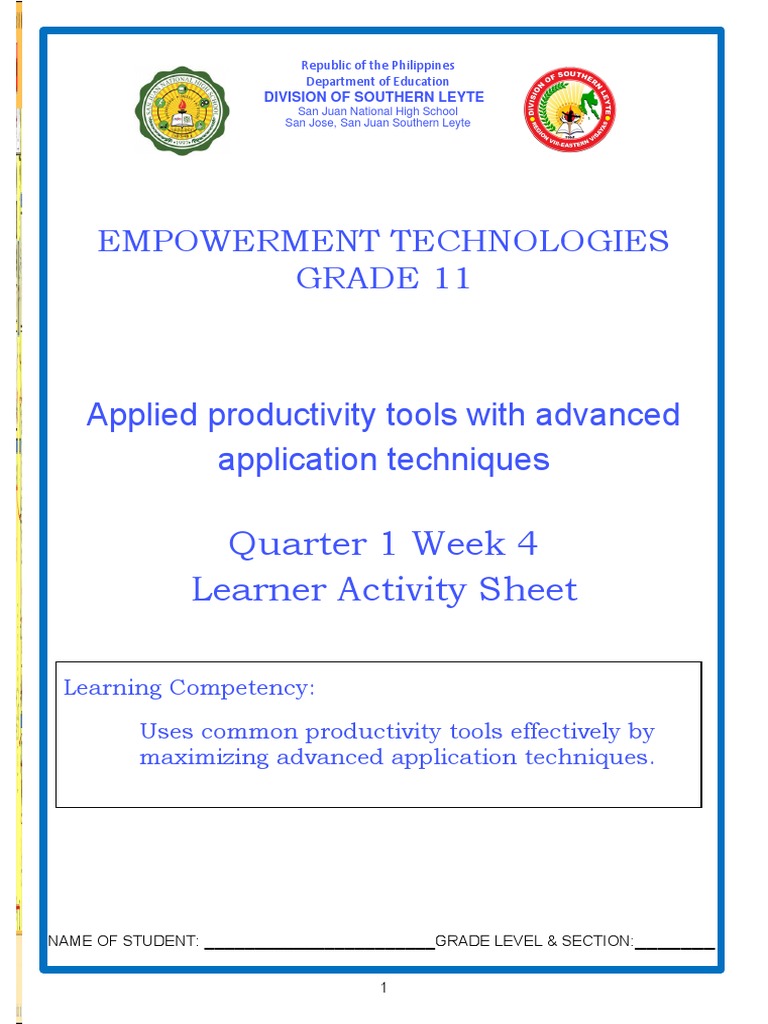 Empowerment Technologies Grade 11 Quarter 1 Week 4 Learner Activity