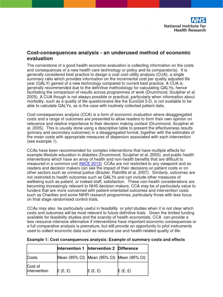 Cost Consequences Analysis An Underused Method PDF Health Economics