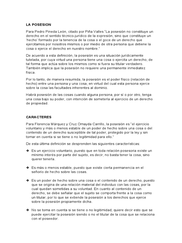 Definición y Características de la Posesión | PDF | Posesión (Ley ...