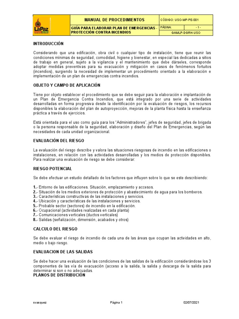 Plan de Emergencias Contra Incendios | PDF | Protección contra ...