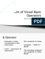 List of Visual Basic Operators: IETI College Alabang
