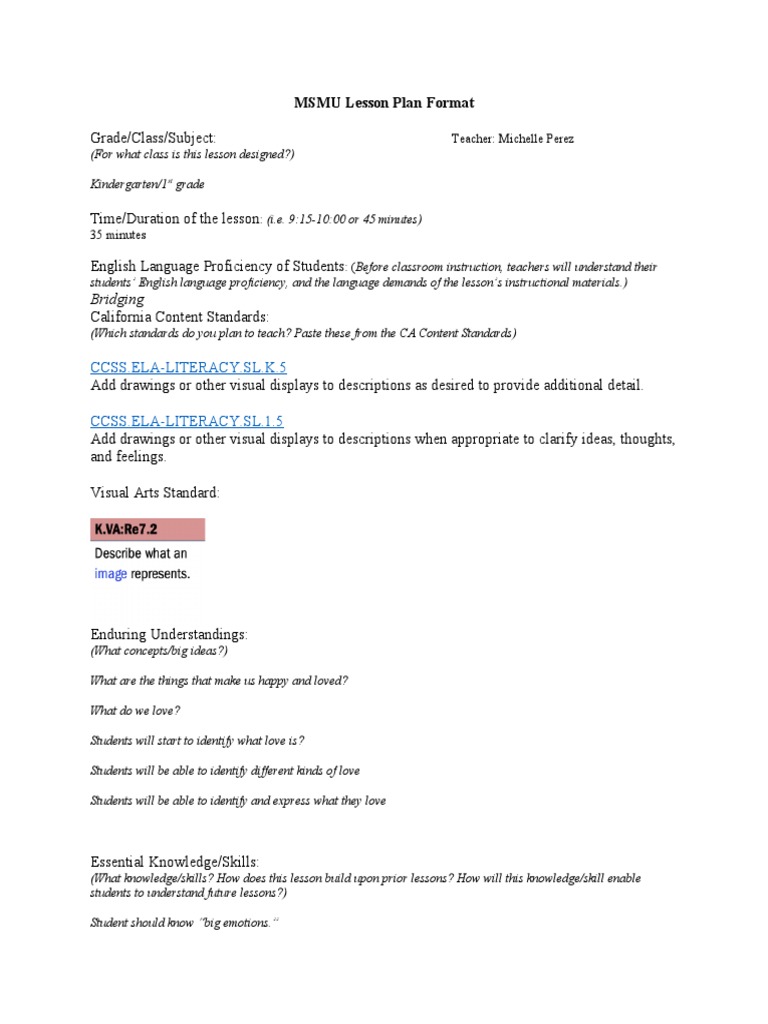 Love and Emotions Lesson Plan for K-1 | PDF | Phonics | Teachers