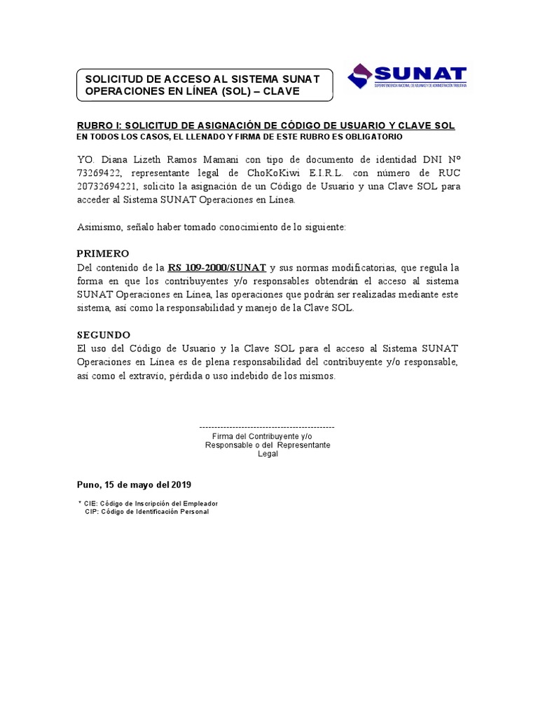 Solicitud de Clave SOL para SUNAT | PDF | Informática | Informática y ...