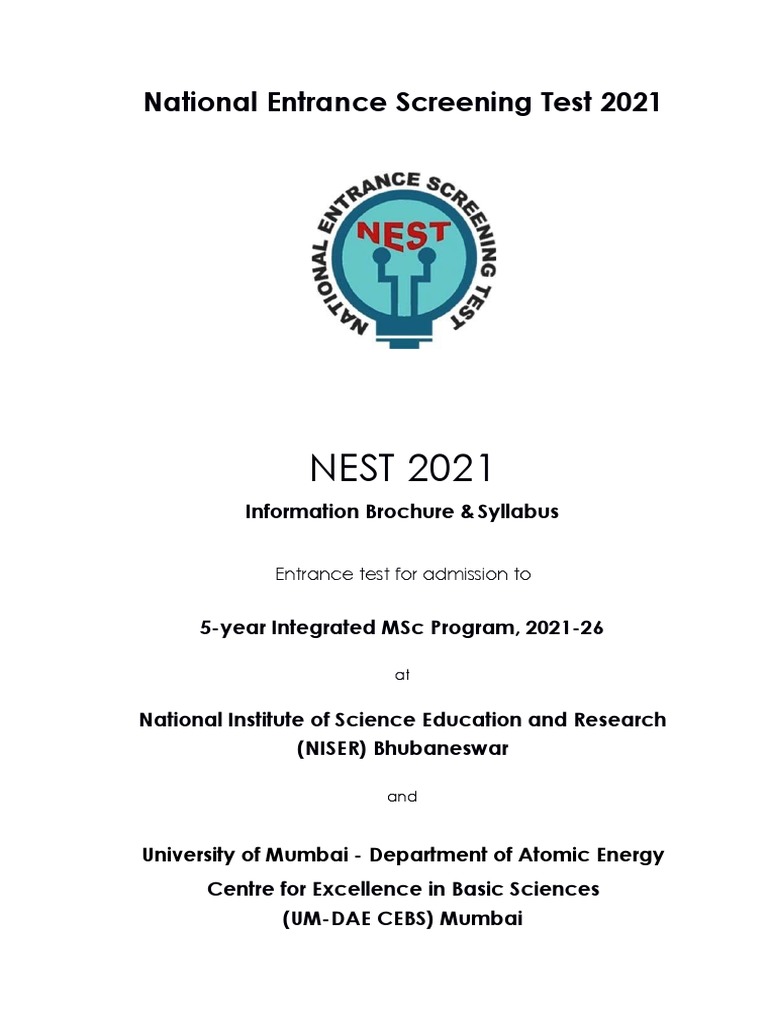NEST 2021: MSc Admission Guide | PDF | Electrochemistry | Genetics