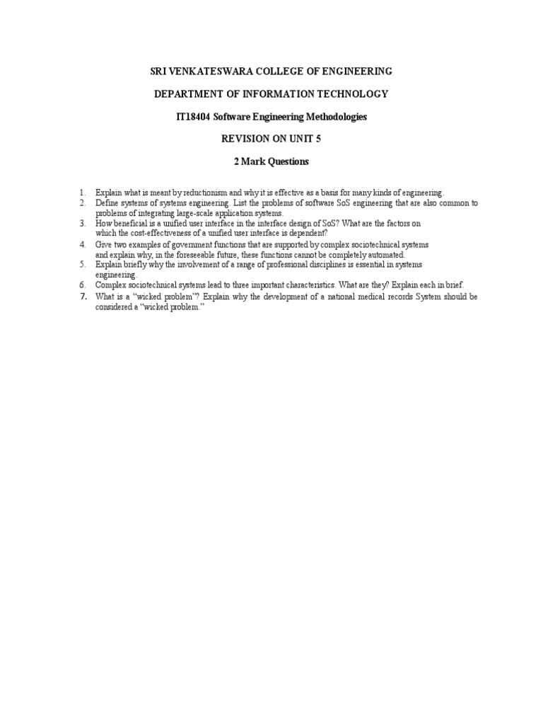 Unit 5 Revision Qns | PDF | Business | Technology & Engineering