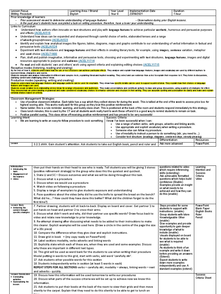 Writing Procedures in Year 6 English | PDF | English Language | Vocabulary