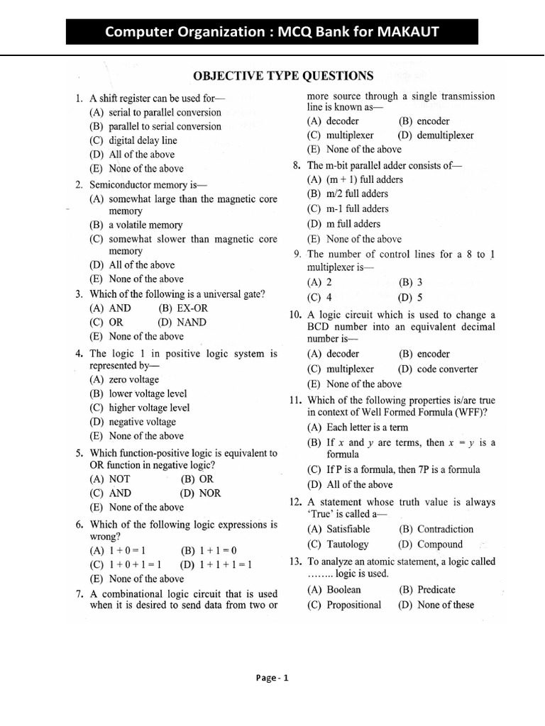 Computer Organization MCQ Bank For MAKAUT Page 1 PDF