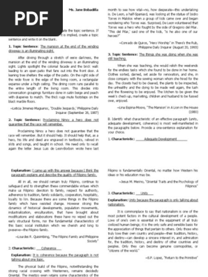 READING AND WRITING ACT. 2 topic sentence