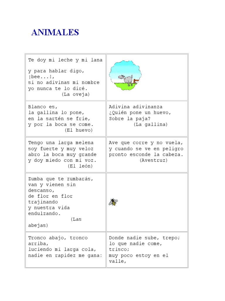 Adivinanzas de Animales para Niños | PDF | Naturaleza | Alimentos