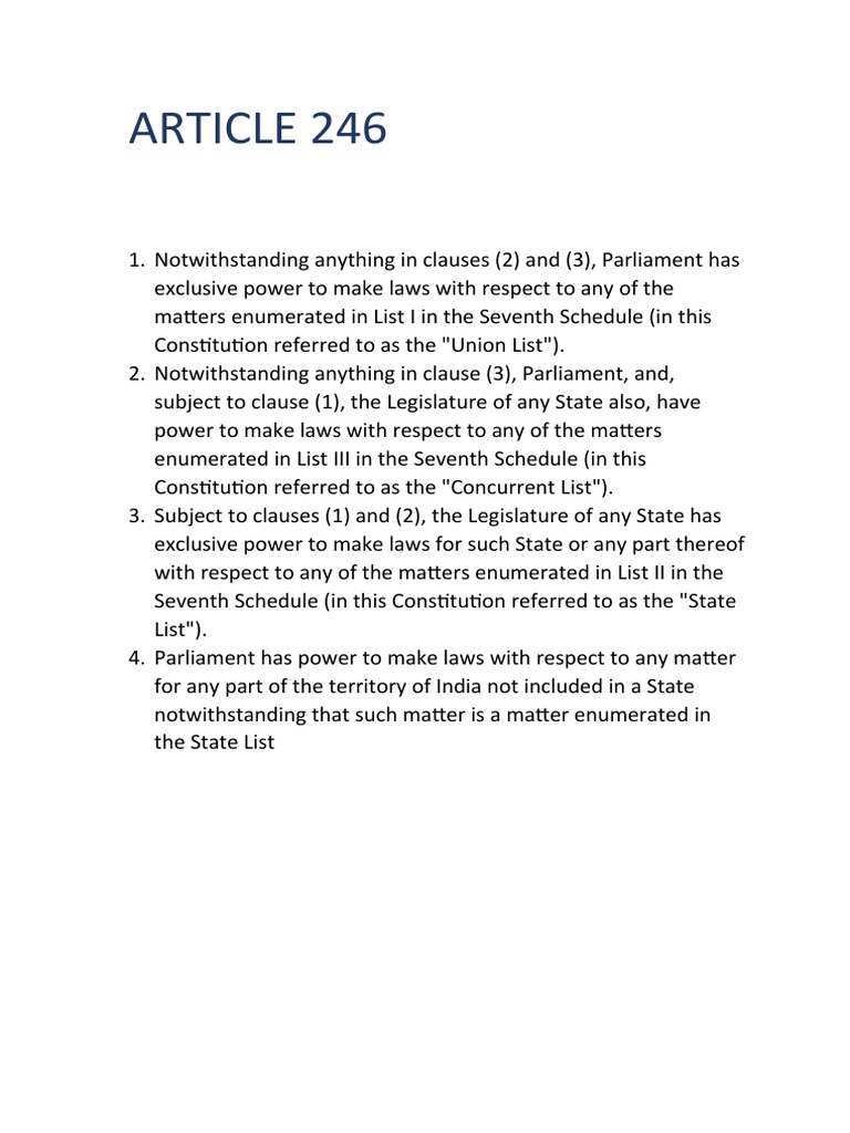 Overview of Article 246 in the Constitution | PDF