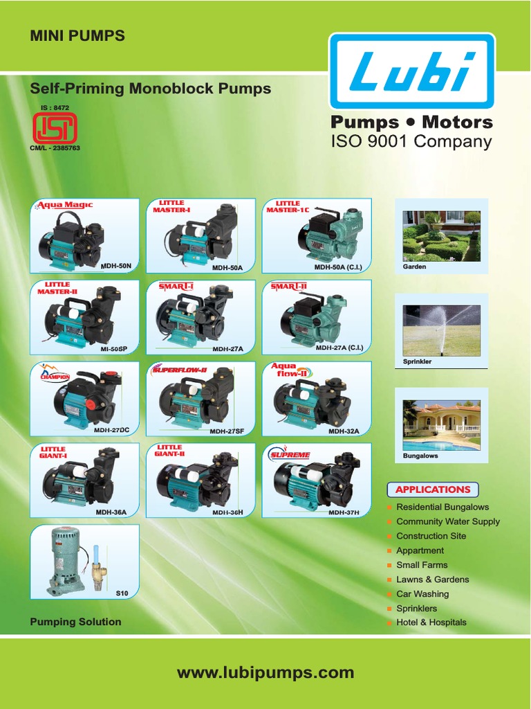 Lubi Self-Priming Monoblock Pumps Guide | PDF | Electric Motor | Pump