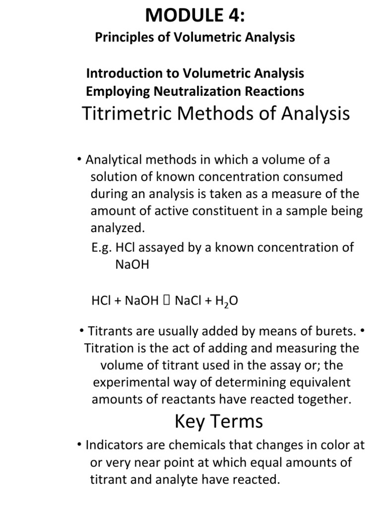 Principles of Volumetric Analysis | PDF | Titration | Chemistry