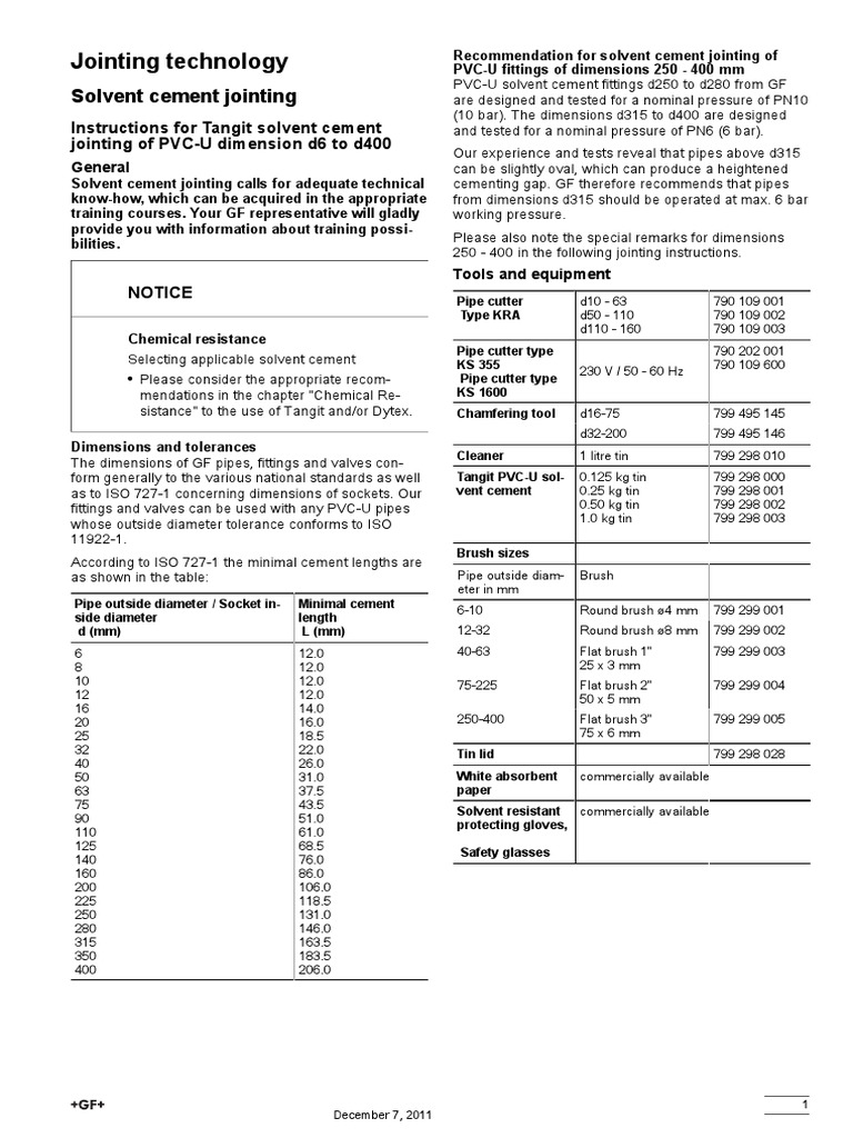 Instructions For Tangit Solvent Cement Jointing of PVCU Dimension d6