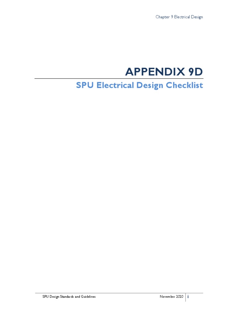 Appendix 9D SPU Electrical Design Checklist PDF Electrical Wiring