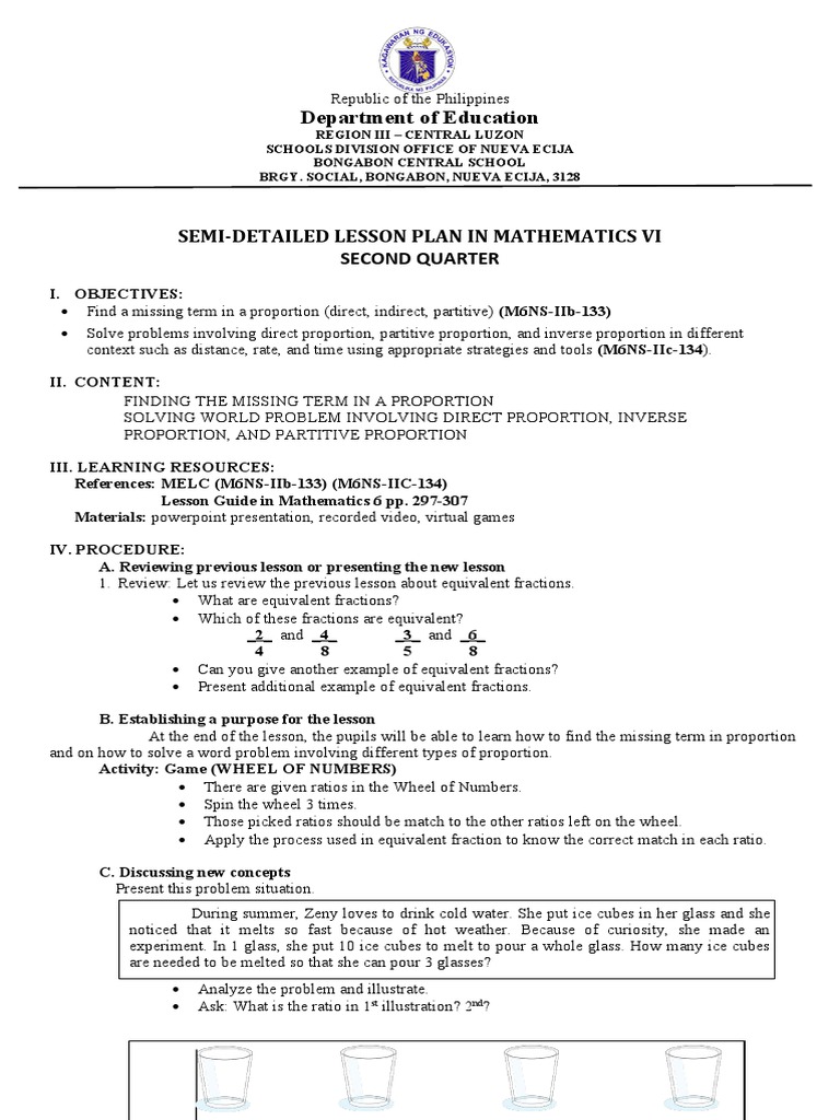 Lesson Plan on Ratios and Proportions | PDF | Ratio | Lesson Plan