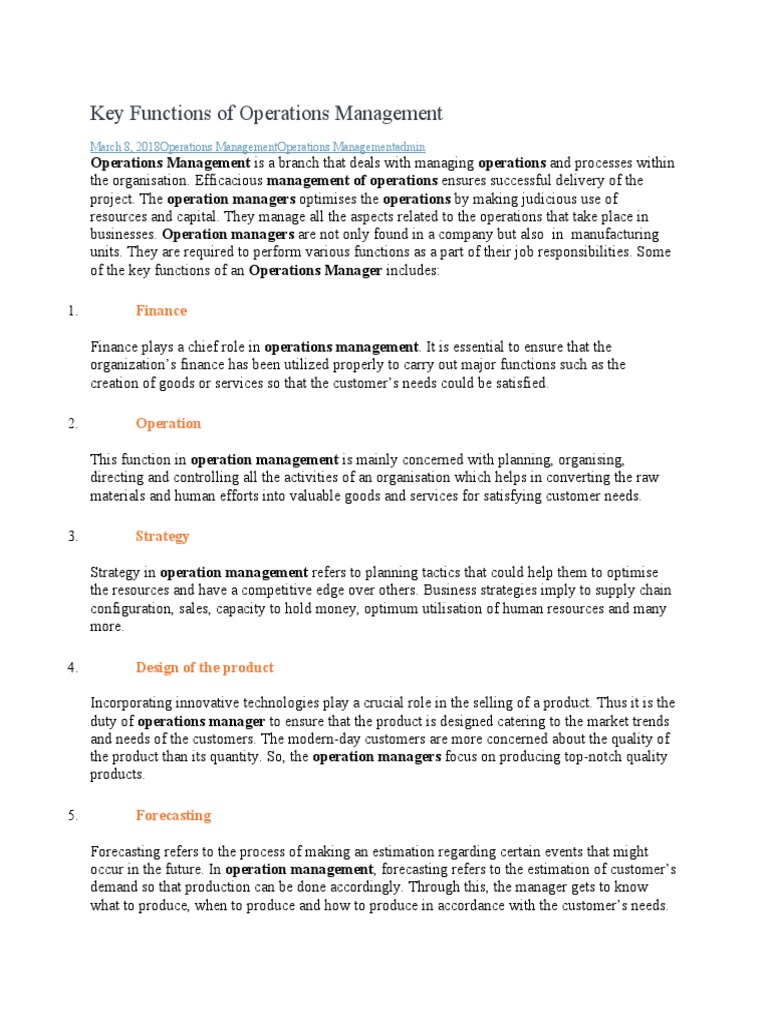 Key Functions Of Op. Mgmt.-Imp | Pdf | Operations Management | Supply Chain