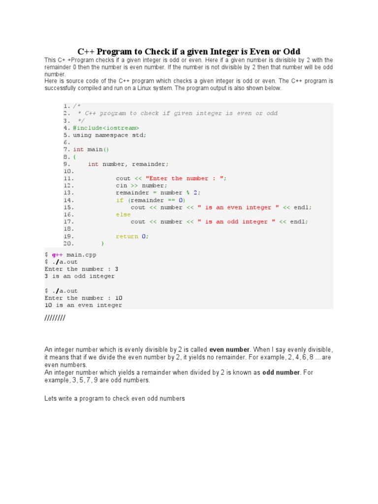 Checking if a Number is Even or Odd: A C++ Program to Determine the ...