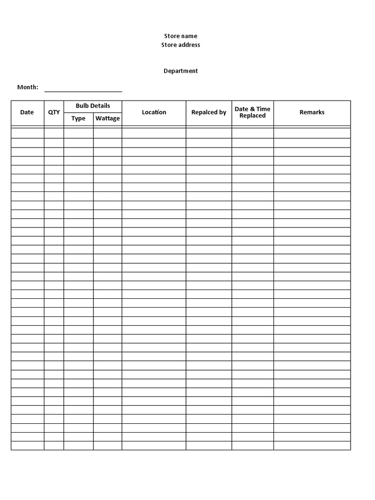 Busted Bulb Replacement Log | PDF
