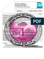 Code Biometric 2 Hours/Week 2 Units: Contents of Syllabus Hours