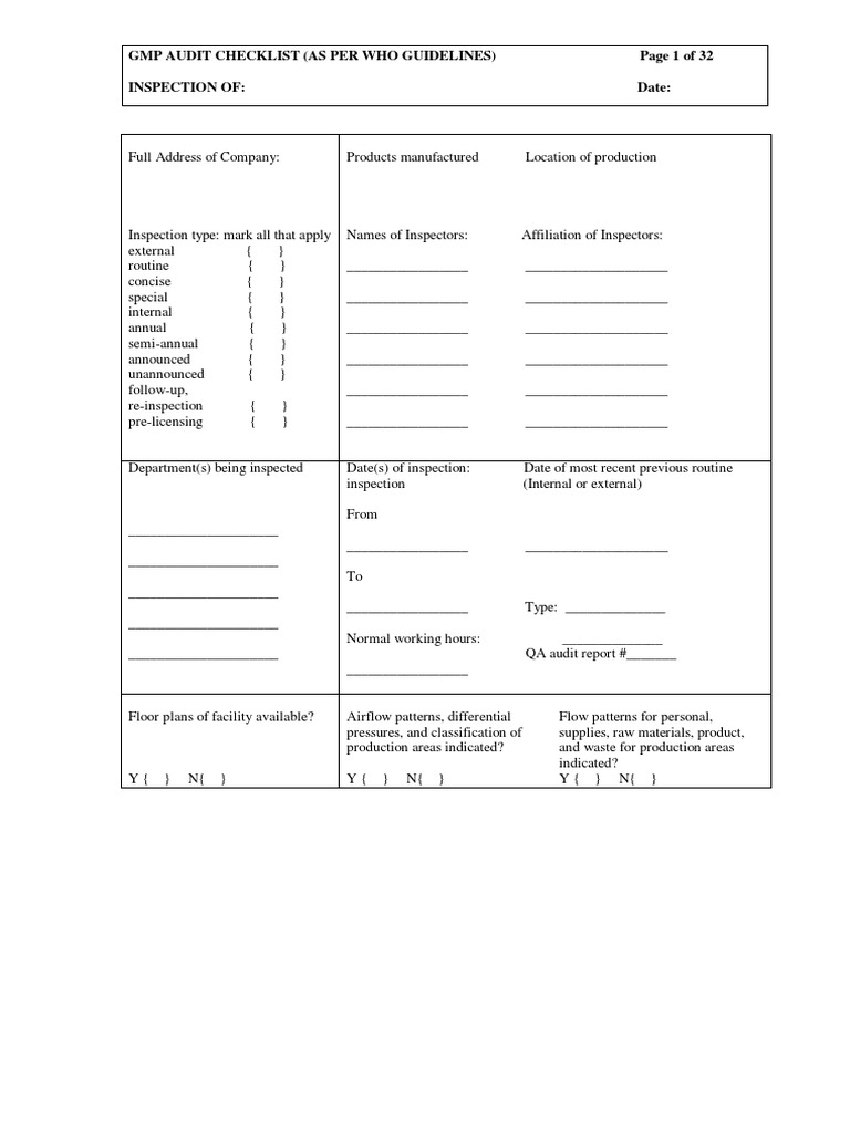 GMP Audit Checklist for WHO Compliance | PDF | Sterilization ...