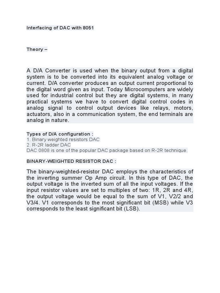 Interfacing of DAC With 8051 | PDF