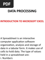 Data Processing: Introduction To Microsoft Excel