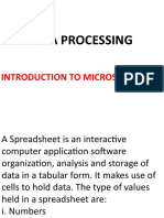 Data Processing: Introduction To Microsoft Excel