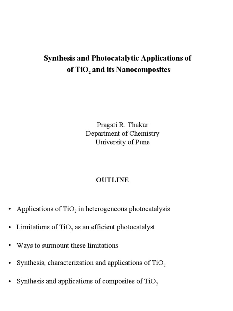 Synthesis and Photocatalytic Applications of of Tio and Its ...